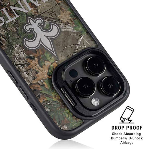 NFL New Orleans Saints Realtree Xtra Green Camo iPhone 15 Pro Kickstand Case